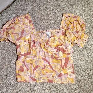 Nine West Puff Sleeve Crop Top Pink and Orange